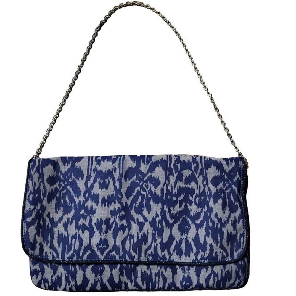 Chico’s Blue Gray Clutch or Shoulder Bag Purse Silver Chain